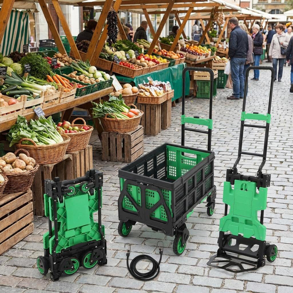 Blue Elephant 2-In-1 Folding Hand Truck Dolly,330LB Load Carrying,Hand Truck Dolly with 2 Bungee Rope&Basket,Portable Hand Cart with 4 Wheels Retractable Handle for Green