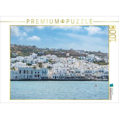 CALVENDO Puzzle Weiße Häuser auf Mykonos - Griechenlands Küstenidylle in der Ägäis | 1000 Teile Lege-Größe 64x48cm Foto-Puzzle für glückliche Stunden