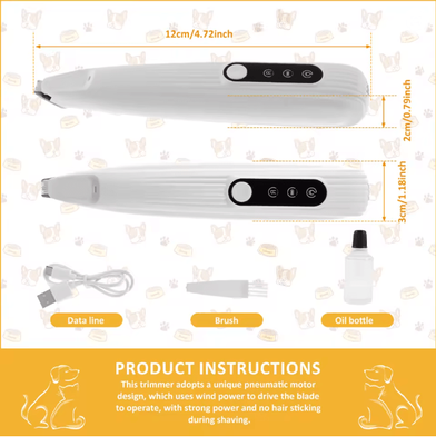Inspire Essentials LED Dog Paw Trimmer USB Rechargeable Low Noise Grooming Clippers white