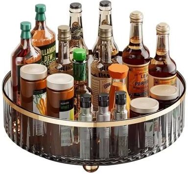 Useful Little Things 360 Rotating Pantry Organizer Tray For Cabinets, Refrigerators & Kitchen Countertops clear Grey
