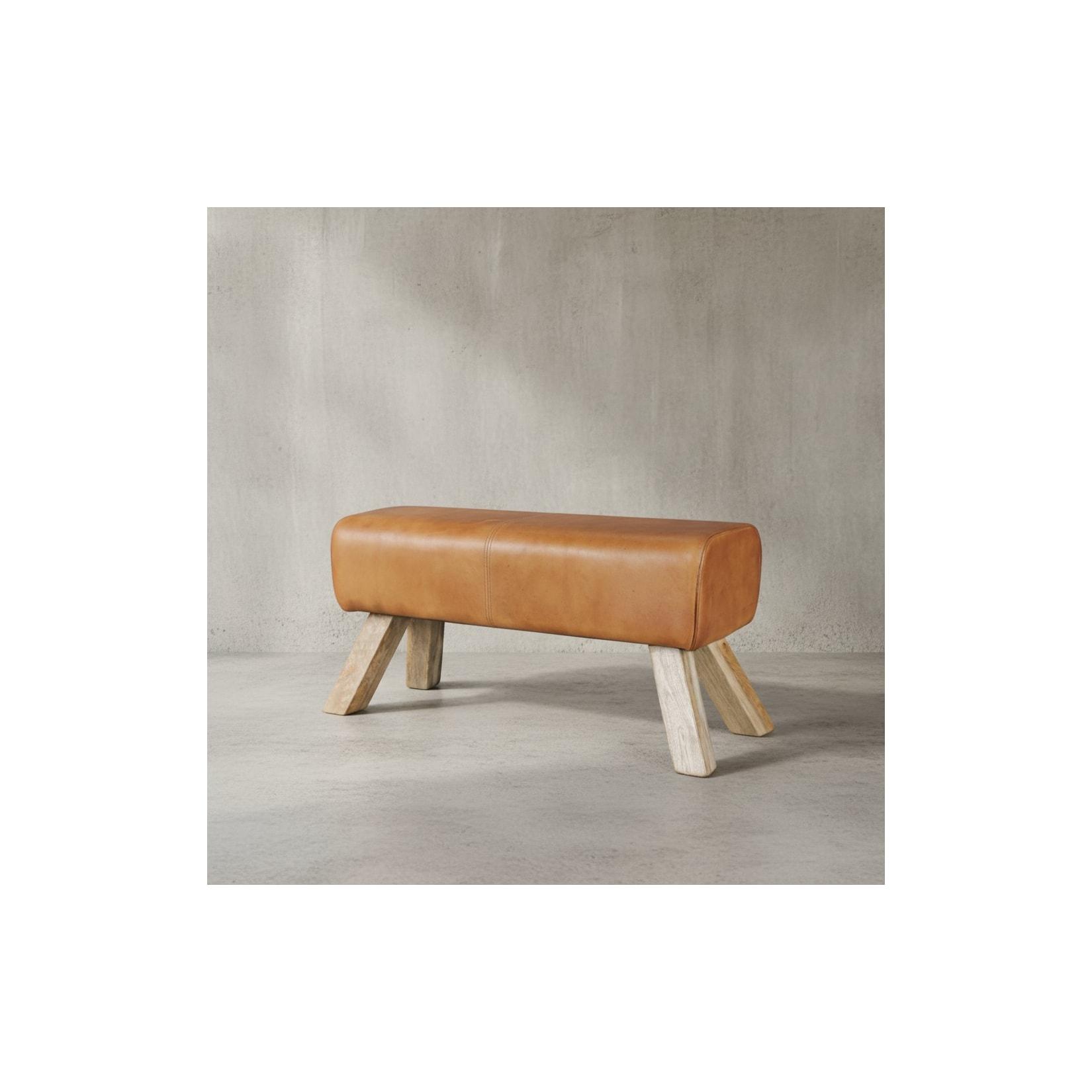KADIMA DESIGN Sportlicher Sitzhocker, Braun, Leder, Mango-Holz, 90x30x43 cm - Modern & Stabil