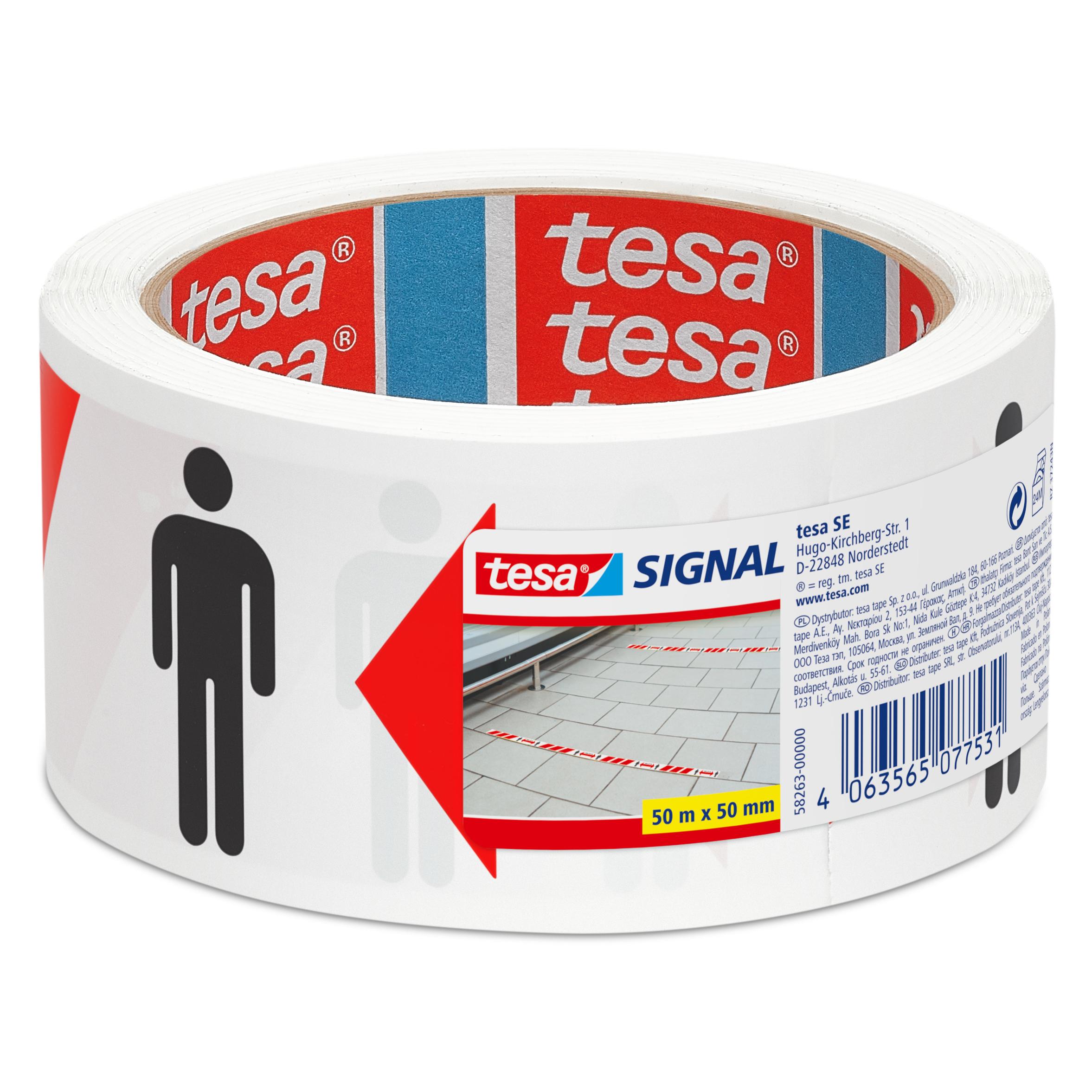 tesa Signal Social Distancing Tape, Markierungsklebeband zum Abstand halten (50 mm) (58263-00000-00)