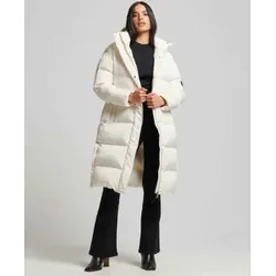 Superdry für Damen. W5011642A Langer gesteppter weißer Kapuzenmantel mit Kapuze (S), Lässig, Polyester