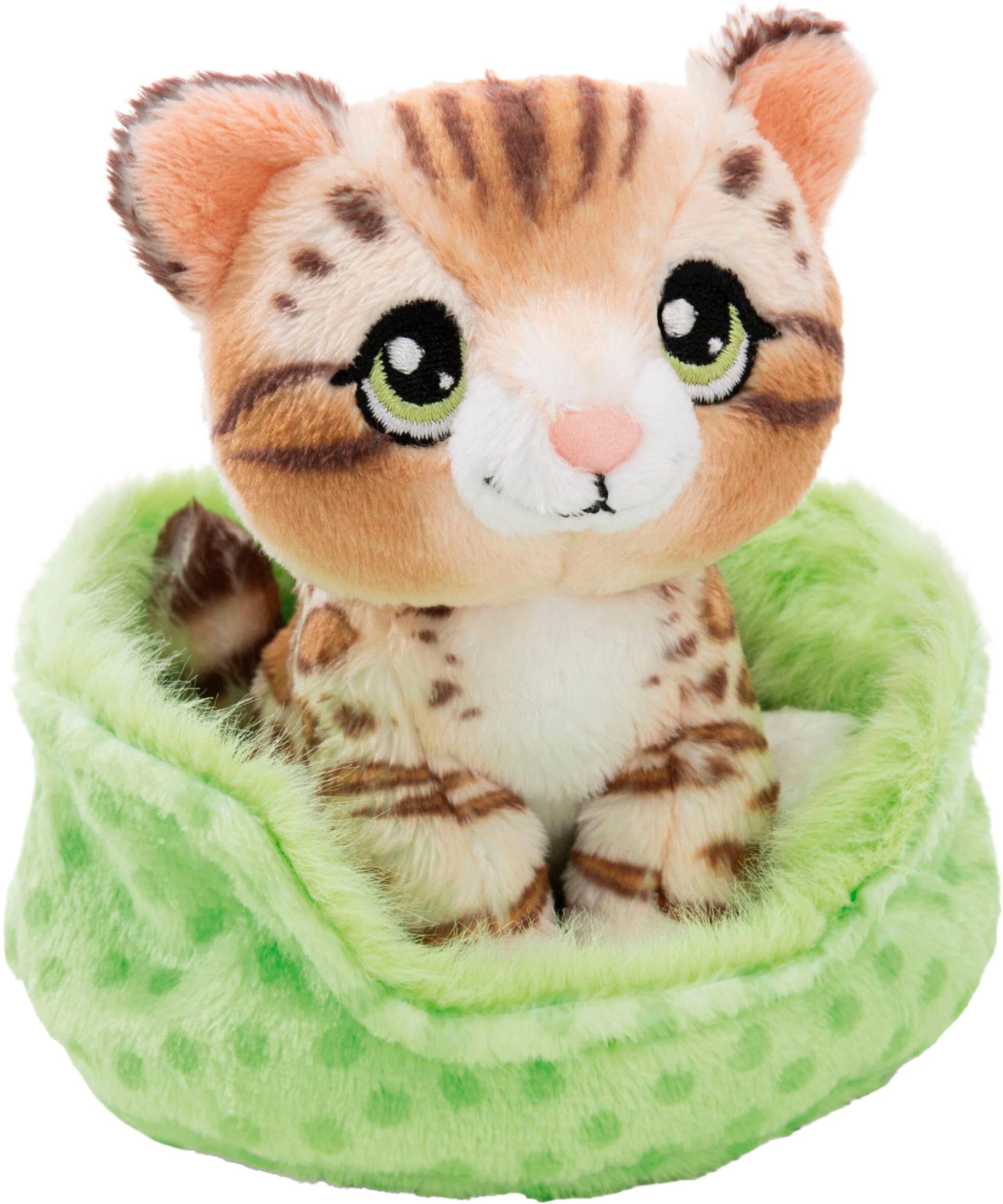 Kuscheltier NICI "Little Paws, Bengal Katze getigert 12cm sitzend im Körbchen", braun (bunt), Plüschfiguren, KinderH:12cm, Plüsch, Polyester, Kuscheltier, H:12cm