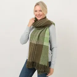 DENIM & CO. Strickschal Karo-Muster Fransenkante 50cm x 180cm