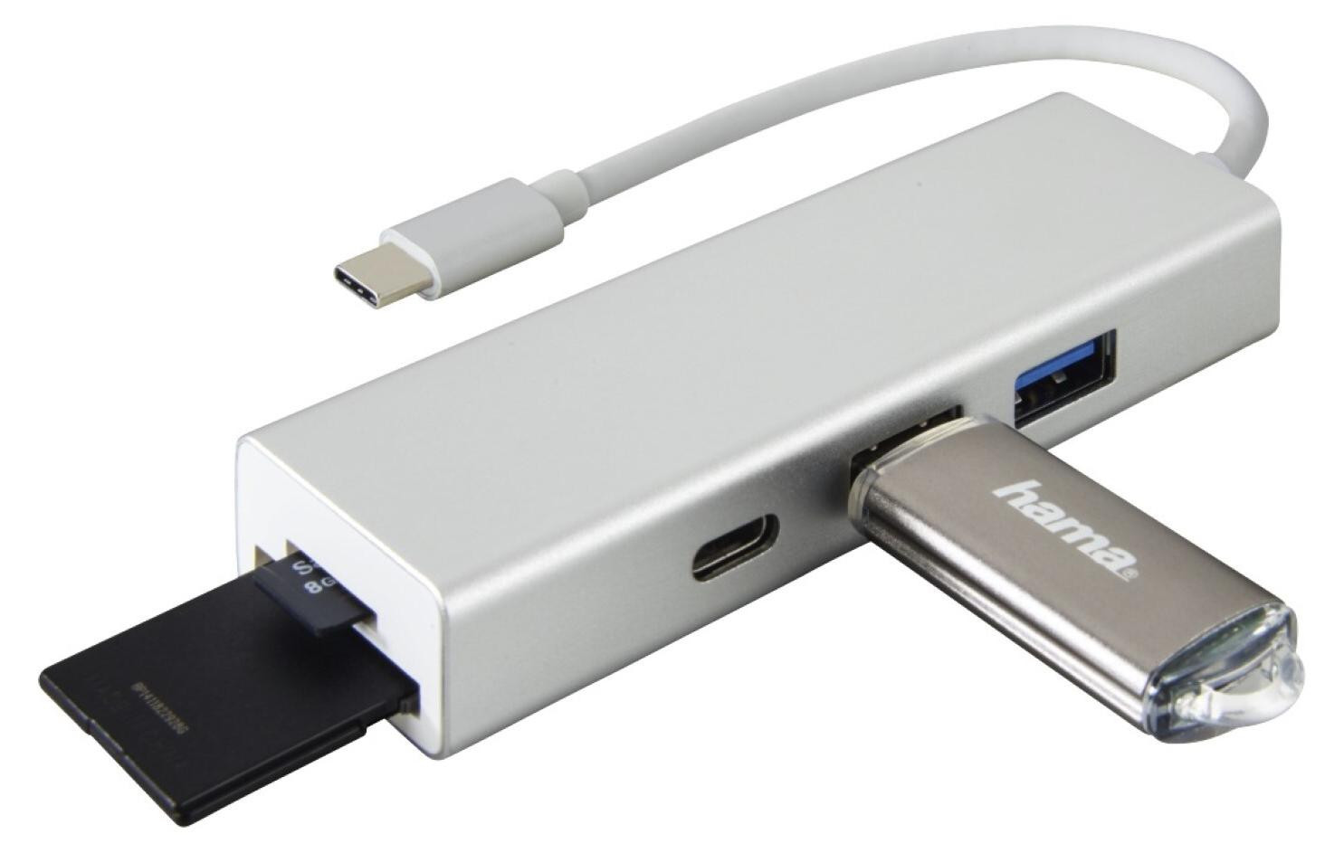 Hama USB 3.1 Type-C hub met 1 invoer, 3 uitvoeren en kaartlezer