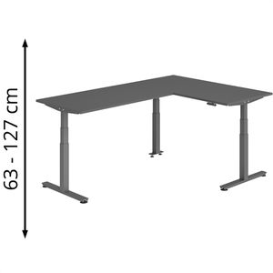 Hammerbacher Schreibtisch XDSMW, graphit / graphit, elektrisch höhenverstellbar, L-Form, 240 x 63-127 x 160 cm