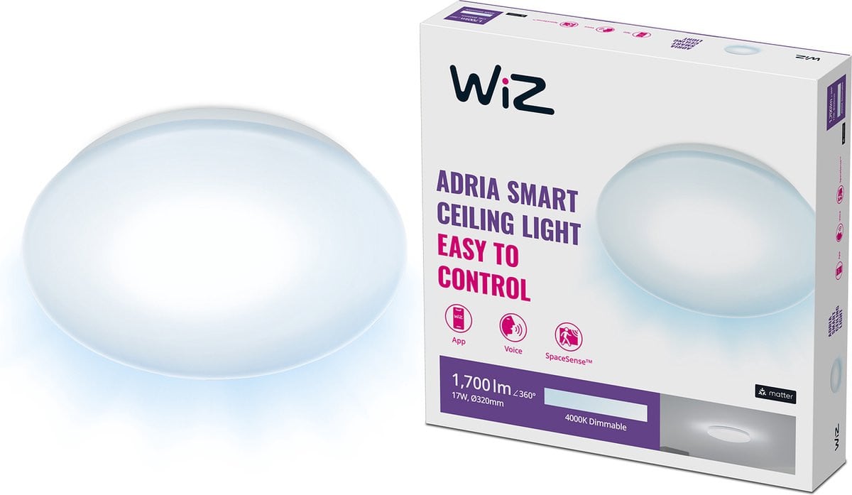 WiZ Adria Slimme LED Plafondlamp - Wit - 17W - Koelwit Licht