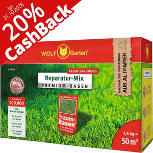 Wolf-Garten Rasensamen L 50 SM Reparatur-Mix, 20% Cashback, 1,6kg für bis zu 50m², Reparatur, schnellkeimend