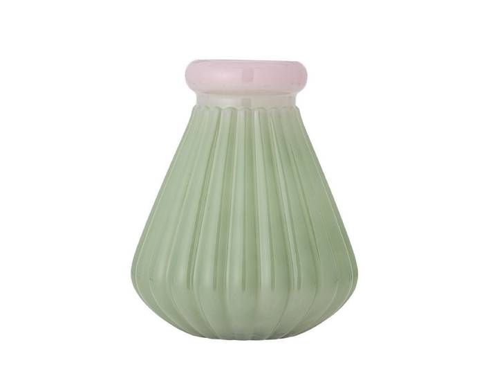 Vase Edona – Mundgeblasenes Glas mit sanfter Riffelung - Grün - Luxusbetten24