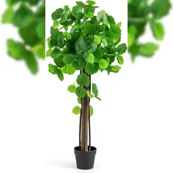 COSTWAY Künstliche Pflanze 110 cm, Zierapfelbaum Kunstpflanze, Kunstbaum mit Topf, Grüne Pflanze mit Realistischen Blättern