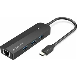 Vention USB-C to 3x USB 3.0, RJ45, Micro-B Hub TGPBB 0.15m Black (USB-C, 5 Ports), Dockingstation + USB Hub, Schwarz