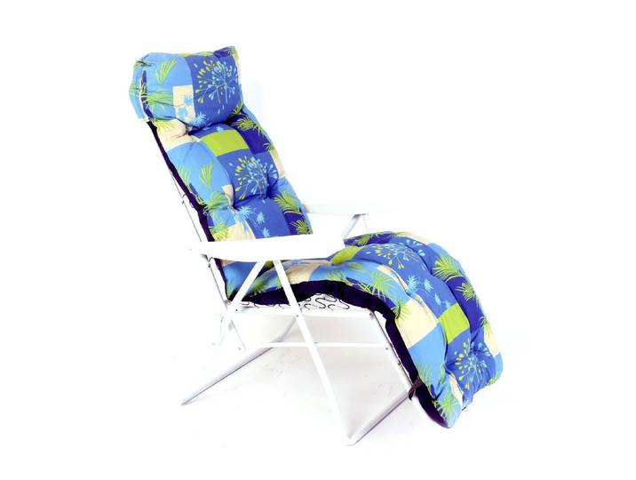 Gartenmöbel mit lackiertem Stahlrohrgestell und Federbespannung, Blau, Relax-Sessel mit Auflage