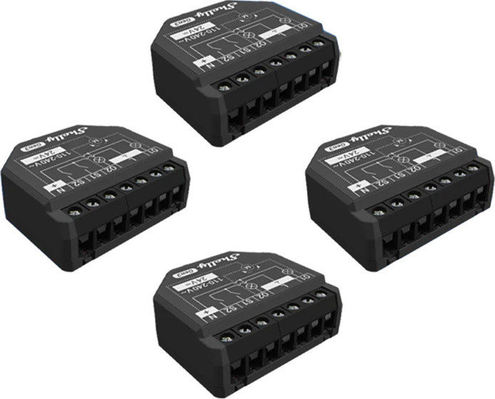 Shelly Relais 2PM Gen3 4-delig pakket, max. 16A, 2 kanalen, Wi-Fi en Bluetooth