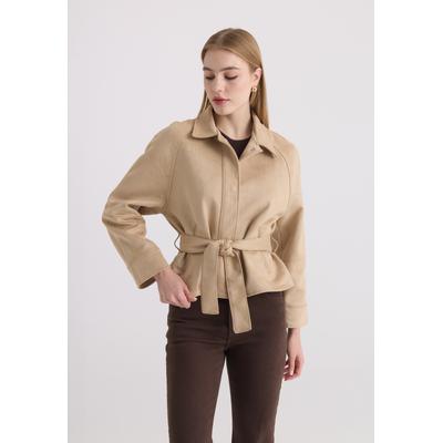 Lederimitatjacke FELIX HARDY "Jacke aus Velourslederimitat", Damen, Gr. S, beige, 95% Polyester, 5% Elasthan, Jacken