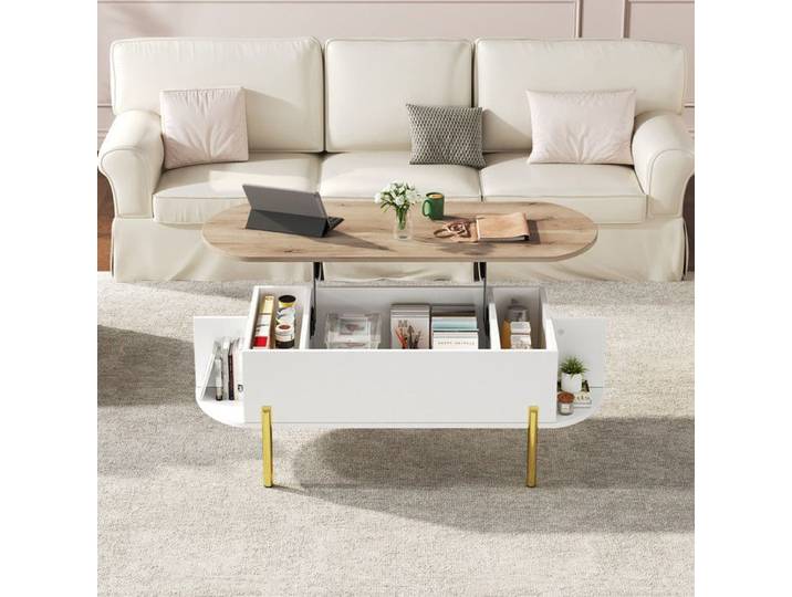 120 * 50 * 43cm table basse table de salon table basse avec plateau réglable en hauteur tables de salon tables D'appoint blanc