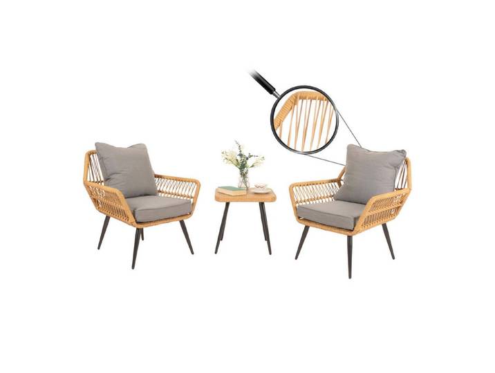 MCW Sitzgruppe MCW-N34, (Set, 3-tlg), Dichte Rattanstreben für mehr Komfort, Hohe Stoffqualität 210g/m²