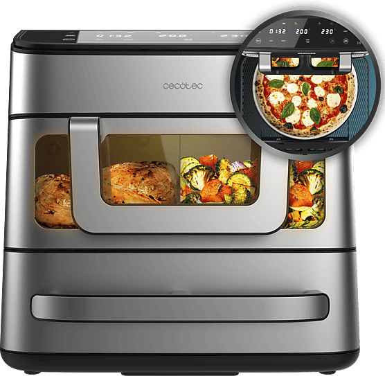 Freidora de aire - Cecotec Cecofry FoodCourt 18000 4Pizza, 2 en 1, Capacidad 18 L, Piedra para pizza, 2700 W, Horno 230 ºC, 200 Gris