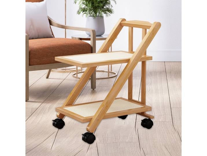 Chariot utilitaire roulant Portable et robuste, Table d'appoint pour Bar, salle de bain, bureau, chariot utilitaire pliable avec roue, 2 couches