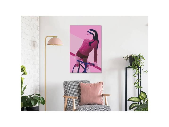 Tableau déco Woman on Bicycle Lin Rose foncé 40 x 60cm