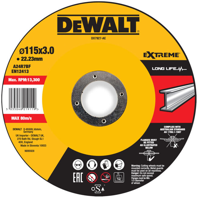 Disque à tronçonner DEWALT EXTREME 115x3x22,23mm métal type 42 (déporté) DX7927-AE (DX7927-AE)