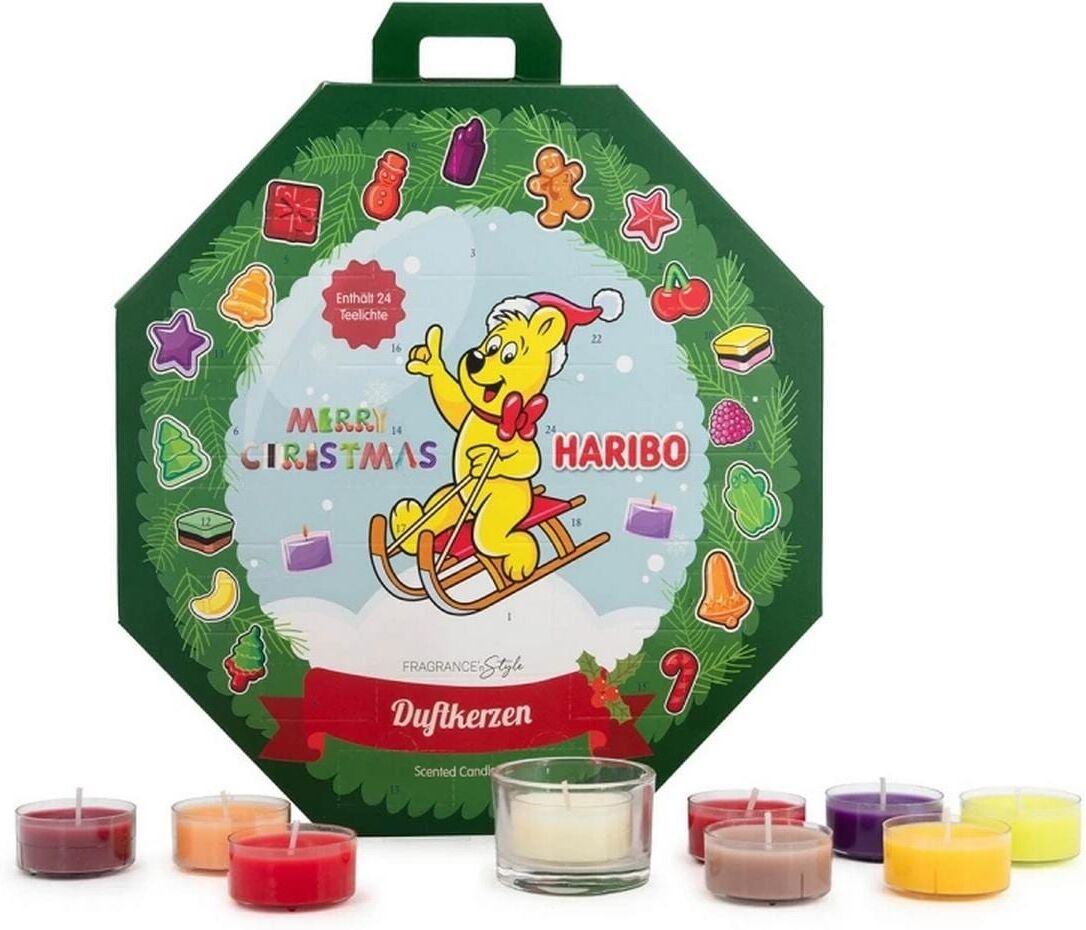 Adventskalender BALTHASAR "Adventskalender Haribo Teelichthalter Glas 24 Teelichter", weiß, B:26cm H:6,2cm T:6cm, Glas, Kunststoff, Wachs, Adventskalender, Adventskalender weiß Einheitsgröße