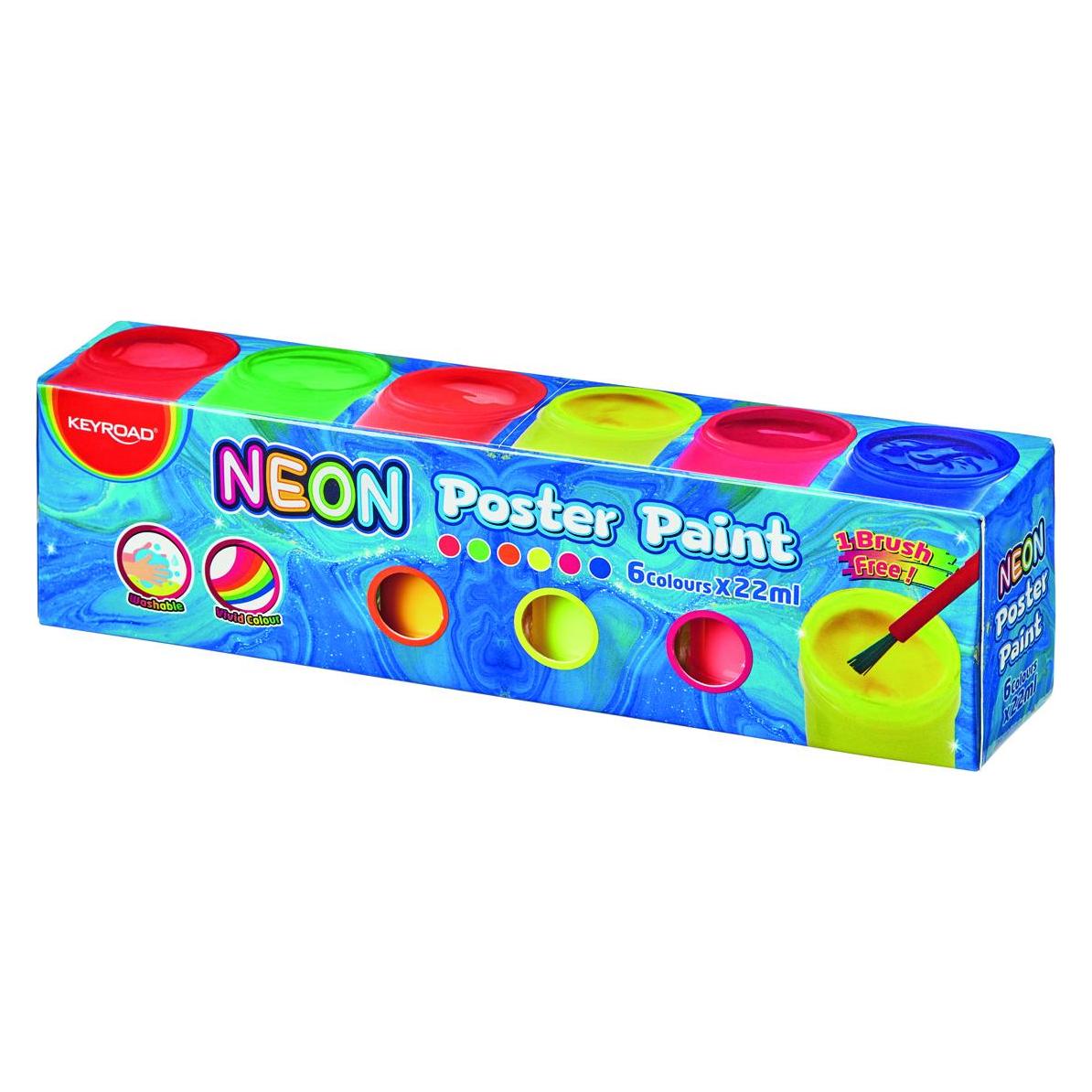 Keyroad Plakatfarben, 6 x 22 ml, kostenloser pinsel, neon, in einer box, farbmischung (45650310)