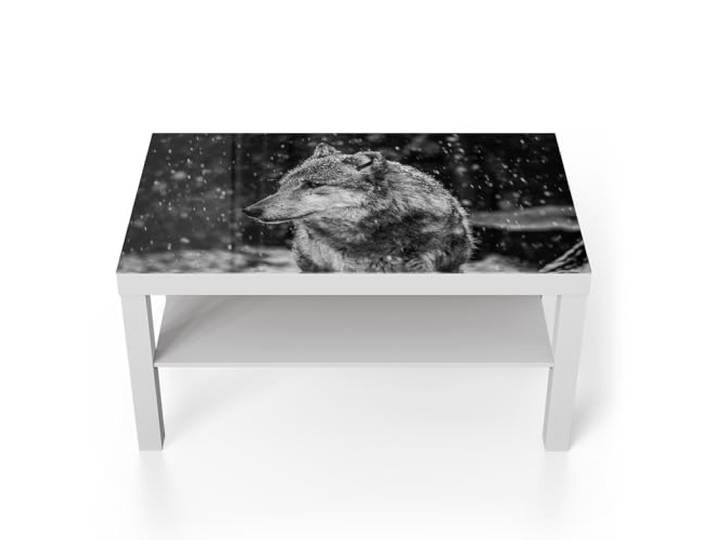 DEQORI Glastisch weiß groß 90x50 cm Motiv Winterwächter ausgefallener Beistelltisch aus Glas Hochglanz Couchtisch fürs Wohnzimmer moderner Couch Tisch mit Design
