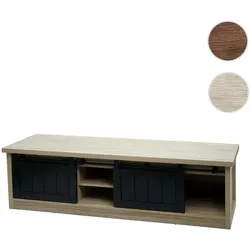 TV-Rack HWC-K75, Fernsehtisch TV-Board, Schiebetüren Staufächer, Holz-Optik Industrial Metall 43x150x40cm ~ naturfarben