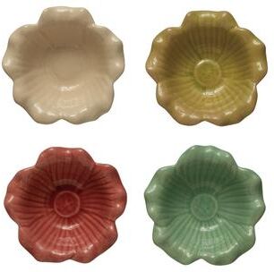 Storied Home "Debossed Stoneware Flower Bowl with Crackle Glaze - 6.1""L x 6.1""W x 2.4""H"
