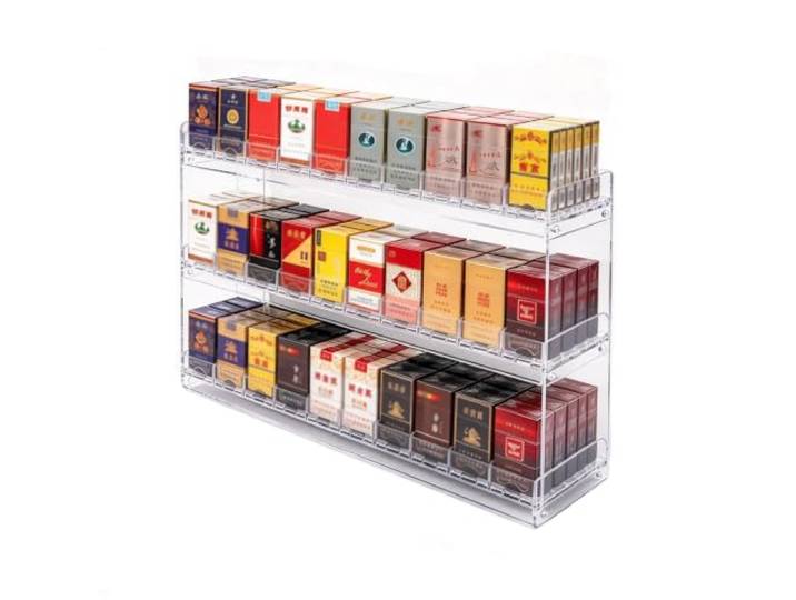 Zigaretten-Präsentationsständer Aus Acryl Für Den Einzelhandel Transparentes, Dreistöckiges Zigarettenregal – Freistehende Tabak-Vitrine Für Den Verkaufsraum(54.5*15*37cm)