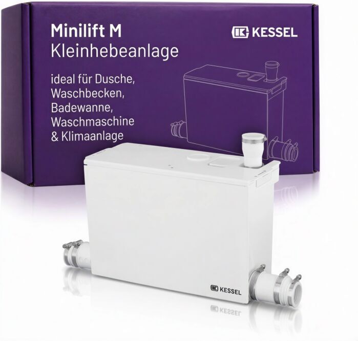 KESSEL Minilift M Kleinhebeanlage 28565 für fäkalienfreies Abwasser,  kompakt, anschlussfertig, ideal für Dusche, Waschbecken, Badewanne,  Waschmaschine & Klimaanlage