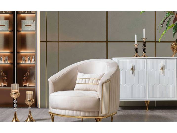 JVmoebel Sessel Bequemer Designer-Sessel in Beige mit Edelstahlfüßen (Sessel), Made in Europa