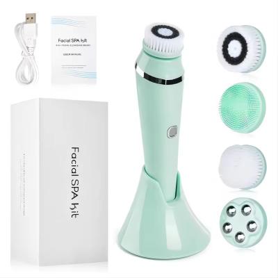 Inspired Finds 4 in 1 Electric Facial Cleansing Brush Sonic Waterproof Rechargeable Face Cleaning & Pore Care Tool green