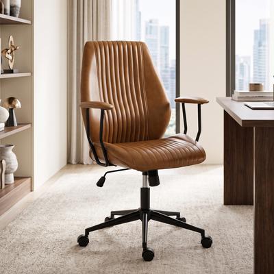 HOMCOM Home Office Desk Chair, PU Leather Computer Chair with Padded Arms, 360° Swivel, Adjustable Height for Task, Study, Work