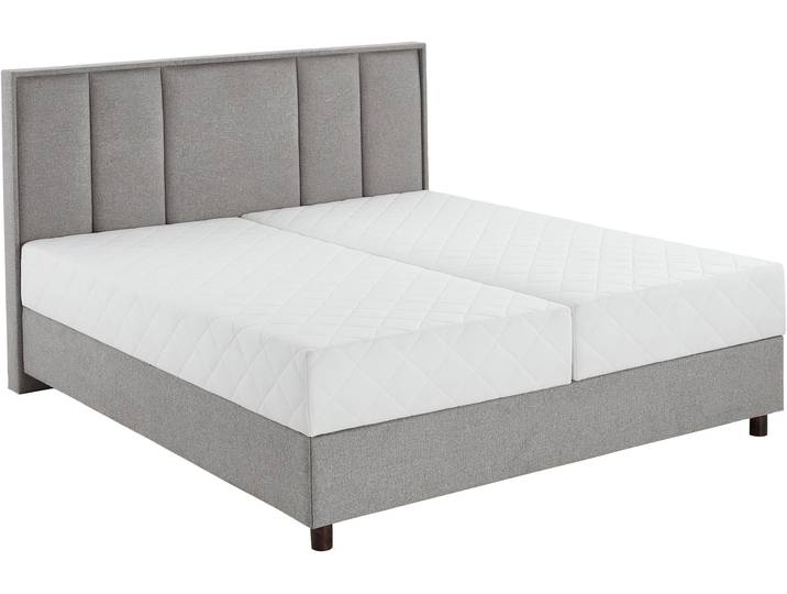 Boxbett, Massivholz, Hellgrau, 185×213 cm, Mit Taschen-Federkernmatratze & Bettkasten, Modern, ATLANTIC Home Collection