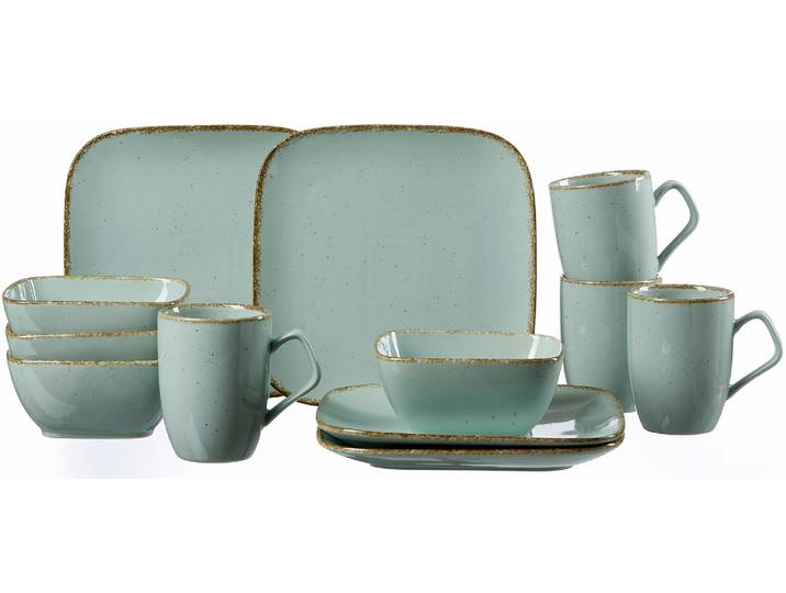Frühstücks-Geschirrset RITZENHOFF & BREKER Service, CASA Vintage/Used-Look , blau, 12 Stk., Porzellan, Geschirr-Sets, Frühstücks-Geschirrset, (Teller, Schale, Kaffeebecher) 12 Teile, für 4 Personen