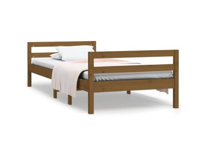 PUGYNBK Bettgestell aus massivem Kiefernholz, 75 x 190 cm Minimalistische Basis mit Kopfteil, Latten im Lieferumfang enthalten, robust und stabil