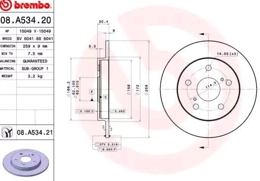 BREMBO 08.A534.21 Brake disc