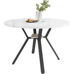 STILVORA Esstisch rund Weiß+Schwarz 100x100x75  Marmoroptik MDF Tischplatte mit X Metallgestell pflegeleicht stabil vielseitig
