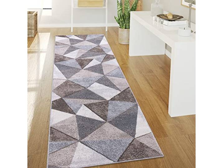 Paco Home Teppich Wohnzimmer Kurzflor Vintage Stil Abstrakt Modernes Geometrisches Rautenmuster Design, Grösse:80x300 cm, Farbe:Beige