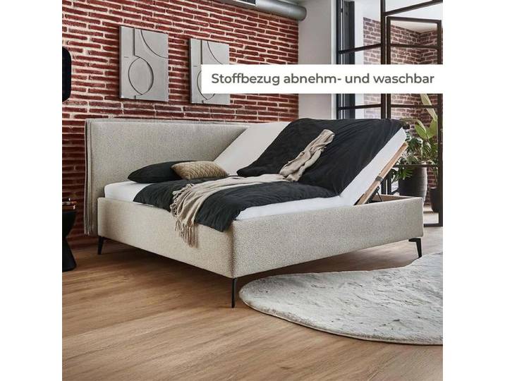 HOMELIV. Polsterbett SwitchIT Sheffield Webstoff mit Bettkasten und Lattenrost 140x200 cm Sand industrial, Mit abnehmbarem Bezug