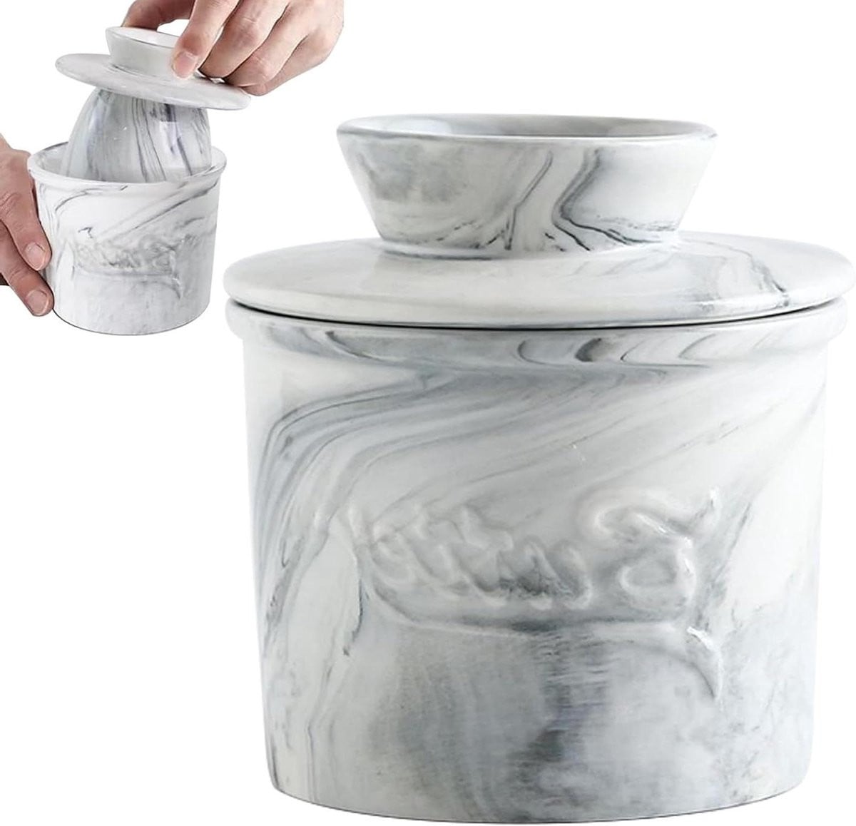 Wit Keramisch Botervloot met Deksel en Waterreservoir - 10 x 10 cm