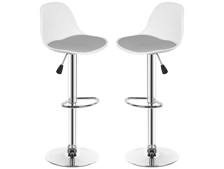 Lot de 2 Tabourets de bar - MIPAN -Tabouret de bar - Hauteur réglable(83-103cm) - Rotatif - PU - Max:120KG - Blanc + Gris