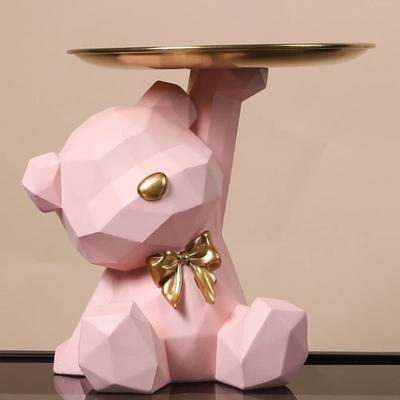 HomeDecorAndMore LLC Geometric Bear Resin Key Holder Stylish Home Decor Tray pink