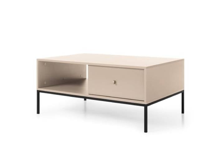 Sofatisch Couchtisch in beige, Fußgestell schwarz, Griffe goldfarben