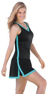 Plus Size Women's Chlorine-Resistant A-Line Two-Piece Skirtini Set by Swim 365 in Black Seafoam (Size 20)