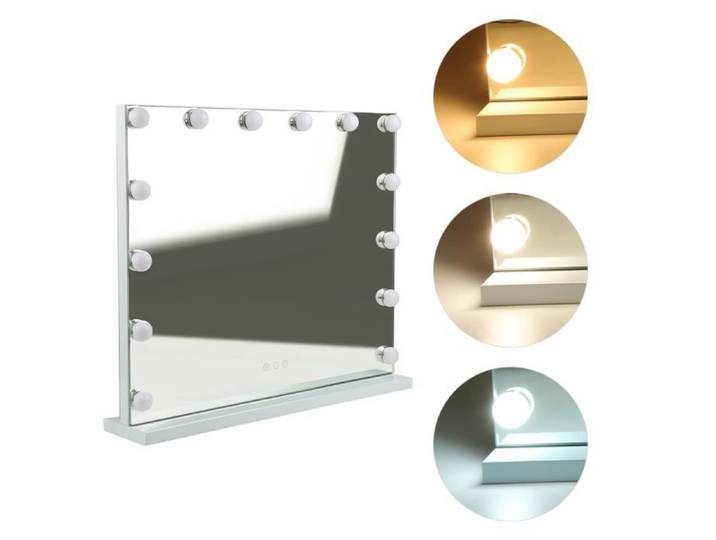 Miroir Maquillage Hollywood YIS avec 14 Ampoules LED Réglable pour Coiffeuse - Blanc