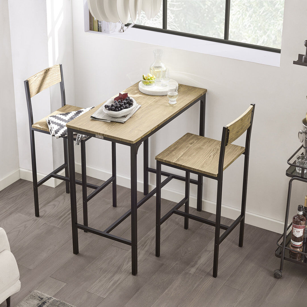 17 Stories Taki 89 cm Stainless Steel Bar Set Bar Cabinet Natural/Black 87cm H X 45cm D X 89cm L