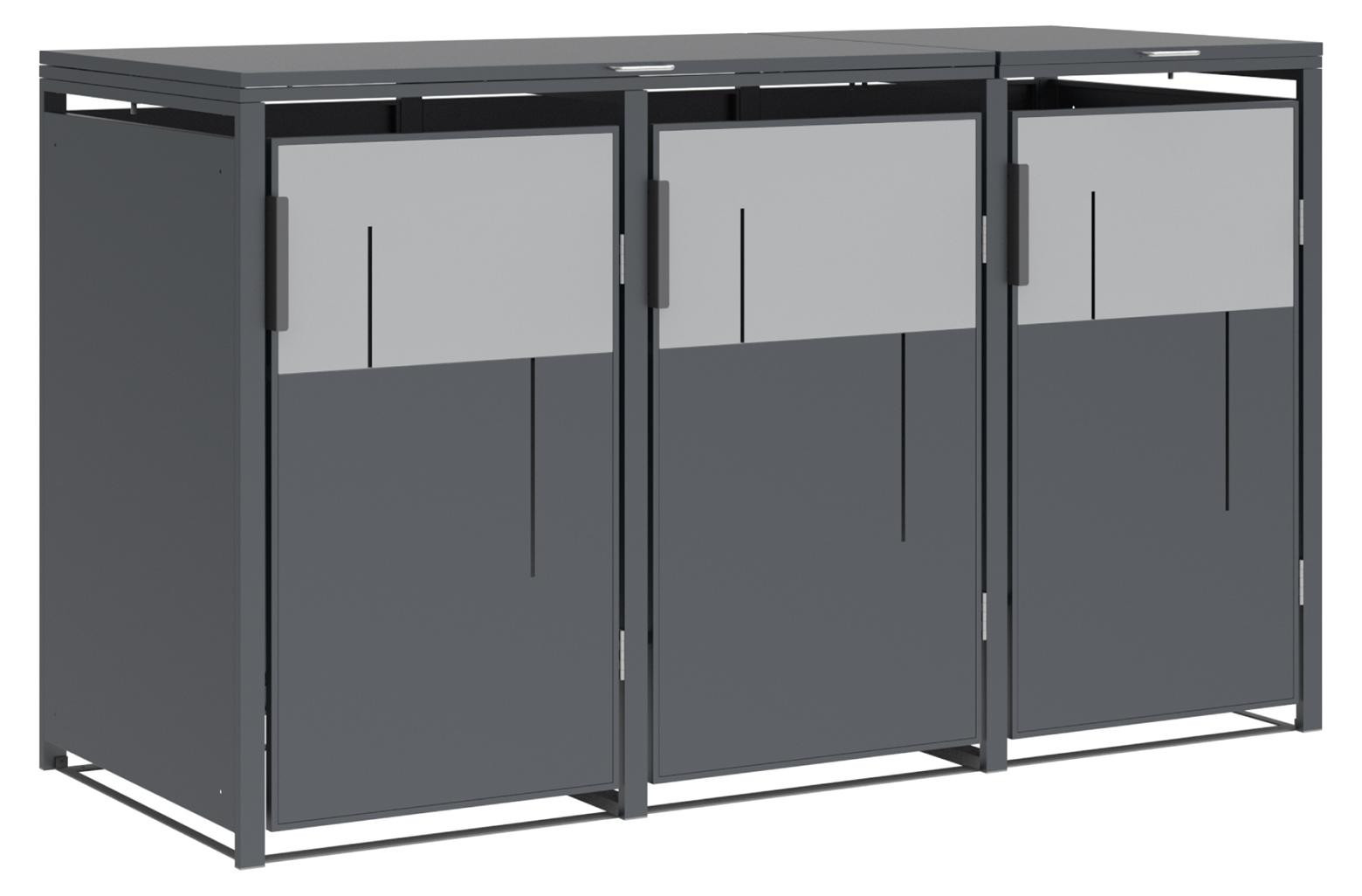 Westmann Tonus 3 metalen afvalcontainerbox, 3 stuks, 3 x 240 liter, antraciet